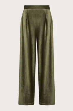 Shay Rib Velour Wide Leg Trousers Green