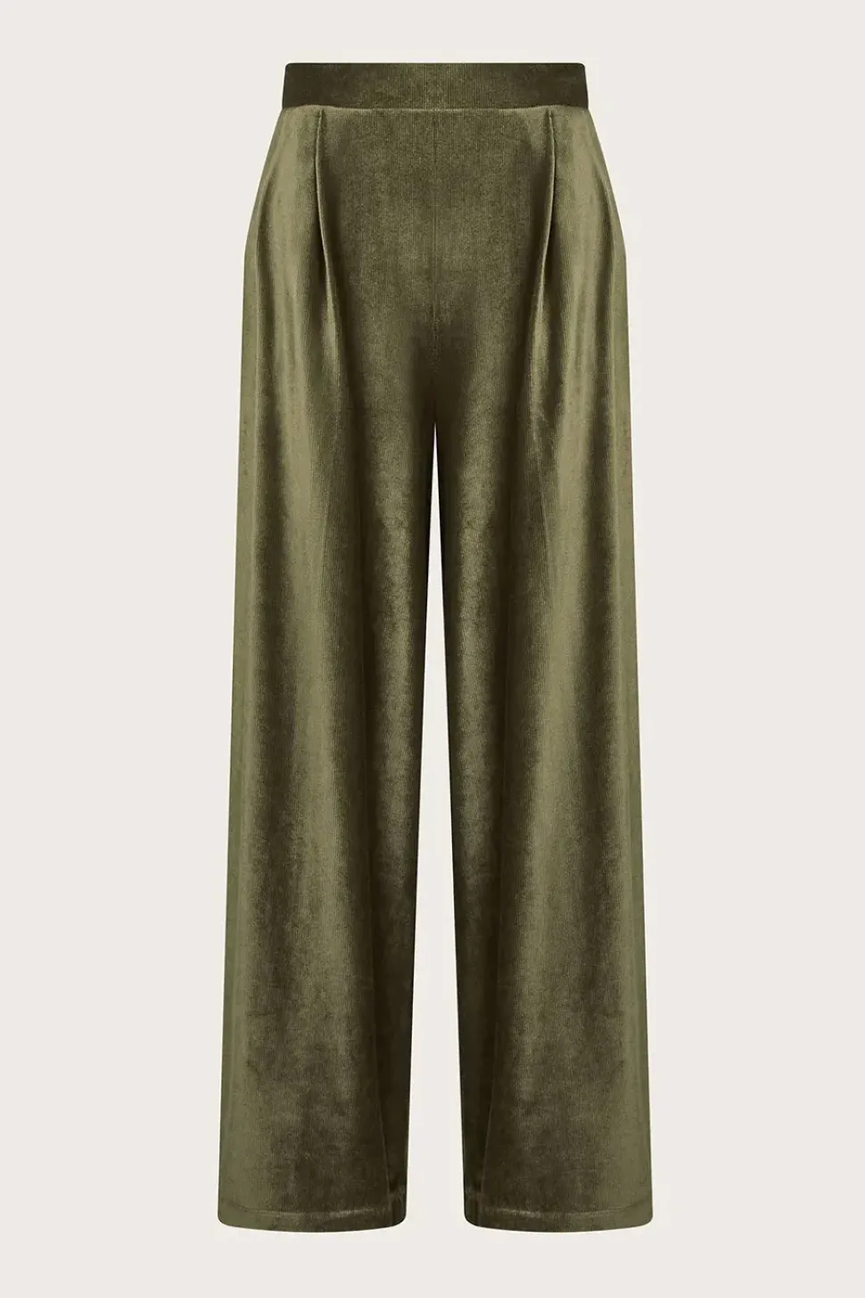 Shay Rib Velour Wide Leg Trousers Green