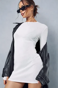 Sheer Jersey Long Sleeve Mini Dress