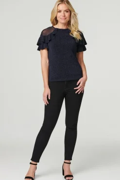 Sheer Shoulder Frill Sleeve Top