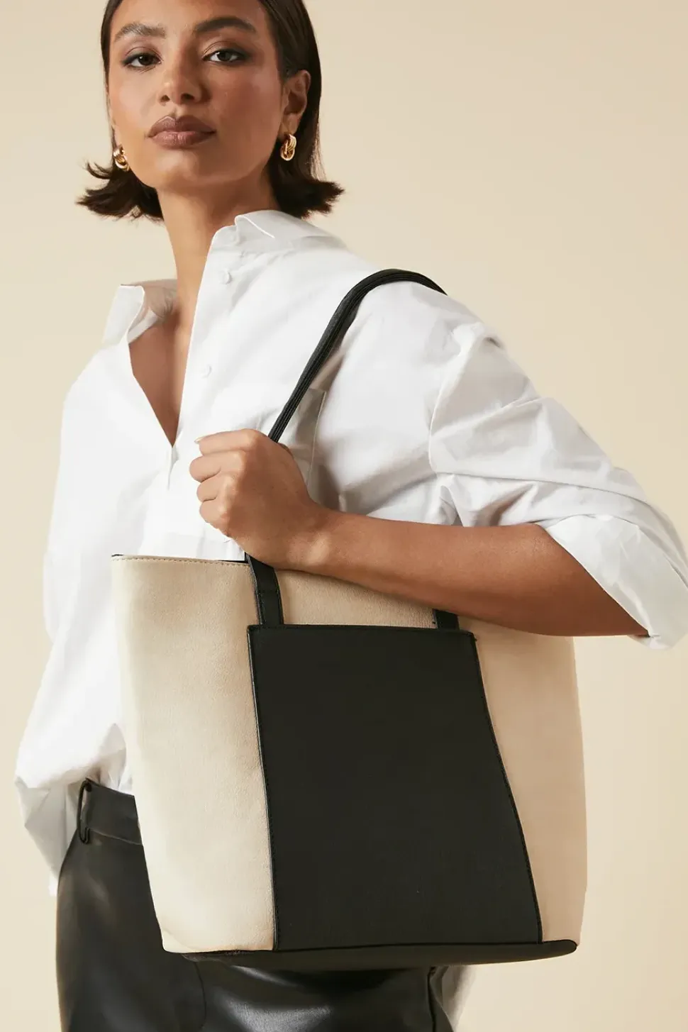 Shelly Two-Tone Mid Size Tote Bag