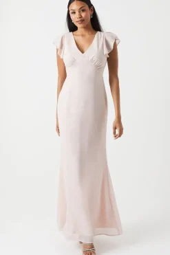 Shimmer Chiffon Angel Sleeve Bridesmaid Maxi Dress