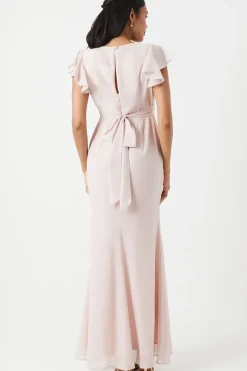 Shimmer Chiffon Angel Sleeve Bridesmaid Maxi Dress