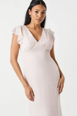 Shimmer Chiffon Angel Sleeve Bridesmaid Maxi Dress