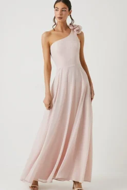 Shimmer Chiffon Corsage One Shoulder Bridesmaid Dress