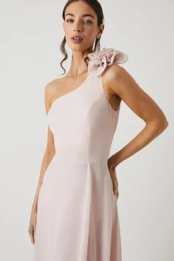 Shimmer Chiffon Corsage One Shoulder Bridesmaid Dress