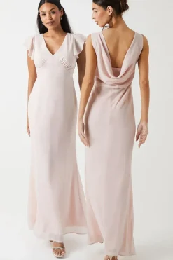 Shimmer Chiffon Cowl Back Bridesmaid Maxi Dress