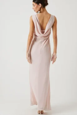 Shimmer Chiffon Cowl Back Bridesmaid Maxi Dress