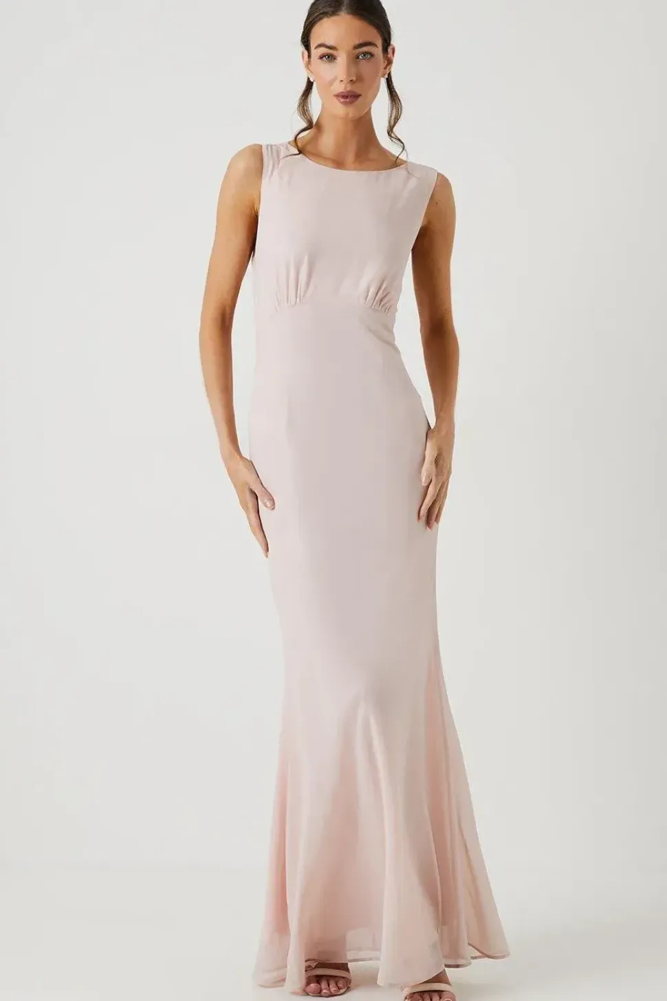 Shimmer Chiffon Cowl Back Bridesmaid Maxi Dress
