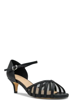 Shimmer 'Evelyn' Wide Fit Mid  Kitten Heel Ankle Strap Sandal