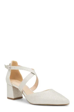 Shimmer 'Farrah' Wide Fit Mid Block Heel Cross Strap Court Shoe