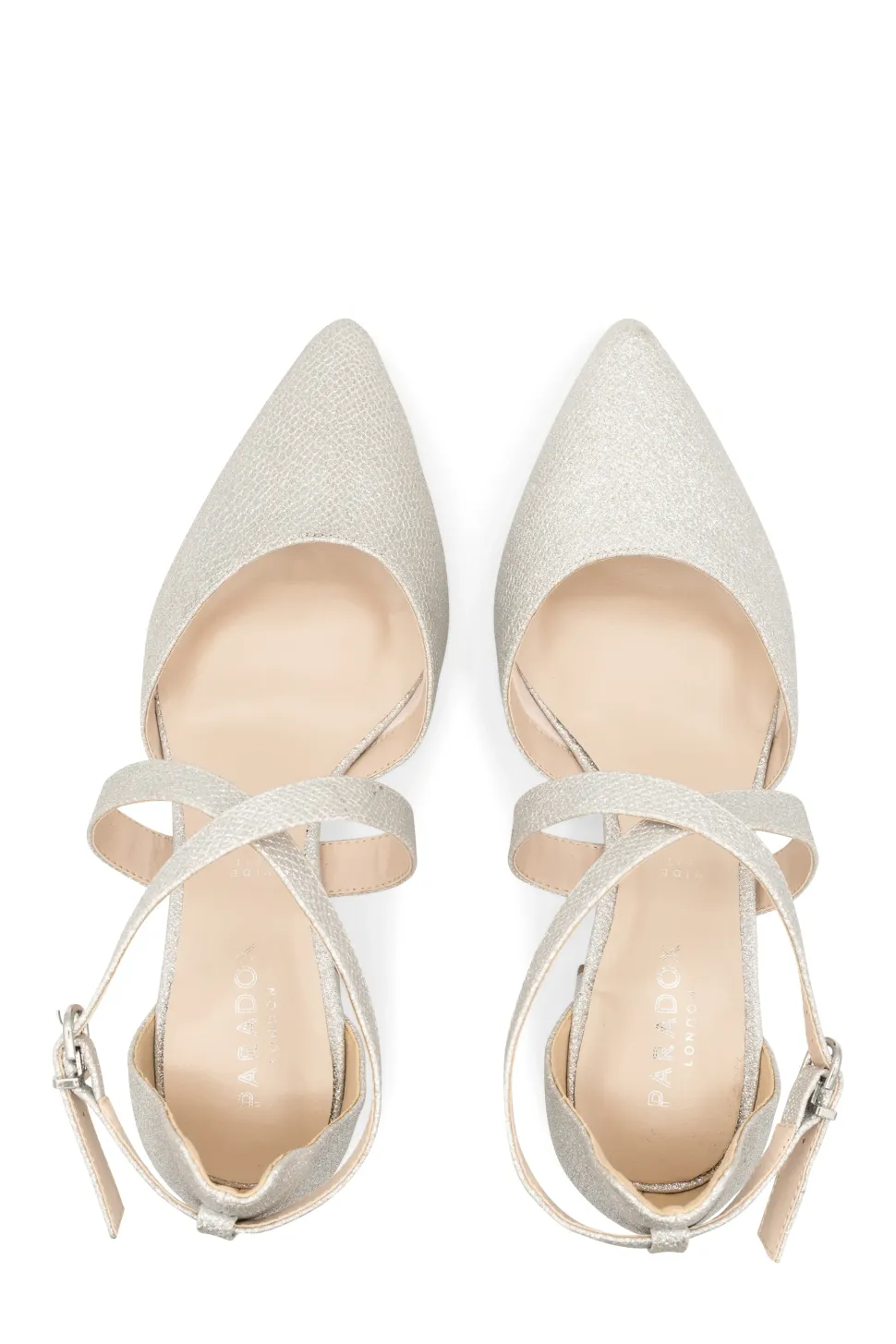Shimmer 'Farrah' Wide Fit Mid Block Heel Cross Strap Court Shoe