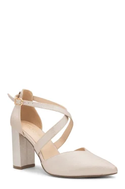 Shimmer 'Felicia' Wide Fit High Block Heel Cross Strap Court Shoes