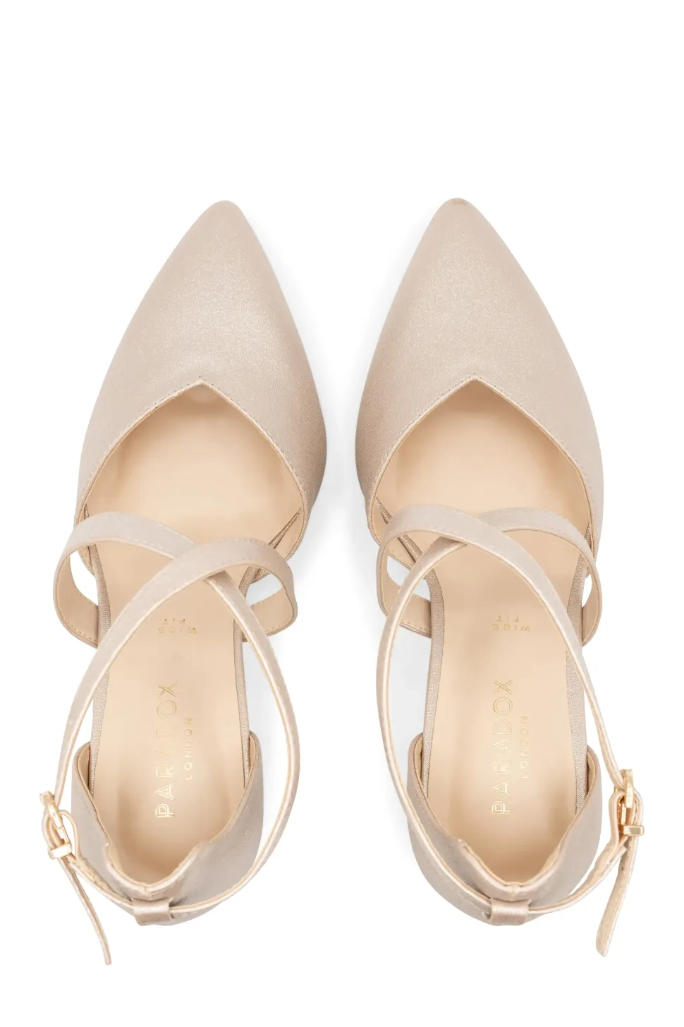 Shimmer 'Felicia' Wide Fit High Block Heel Cross Strap Court Shoes