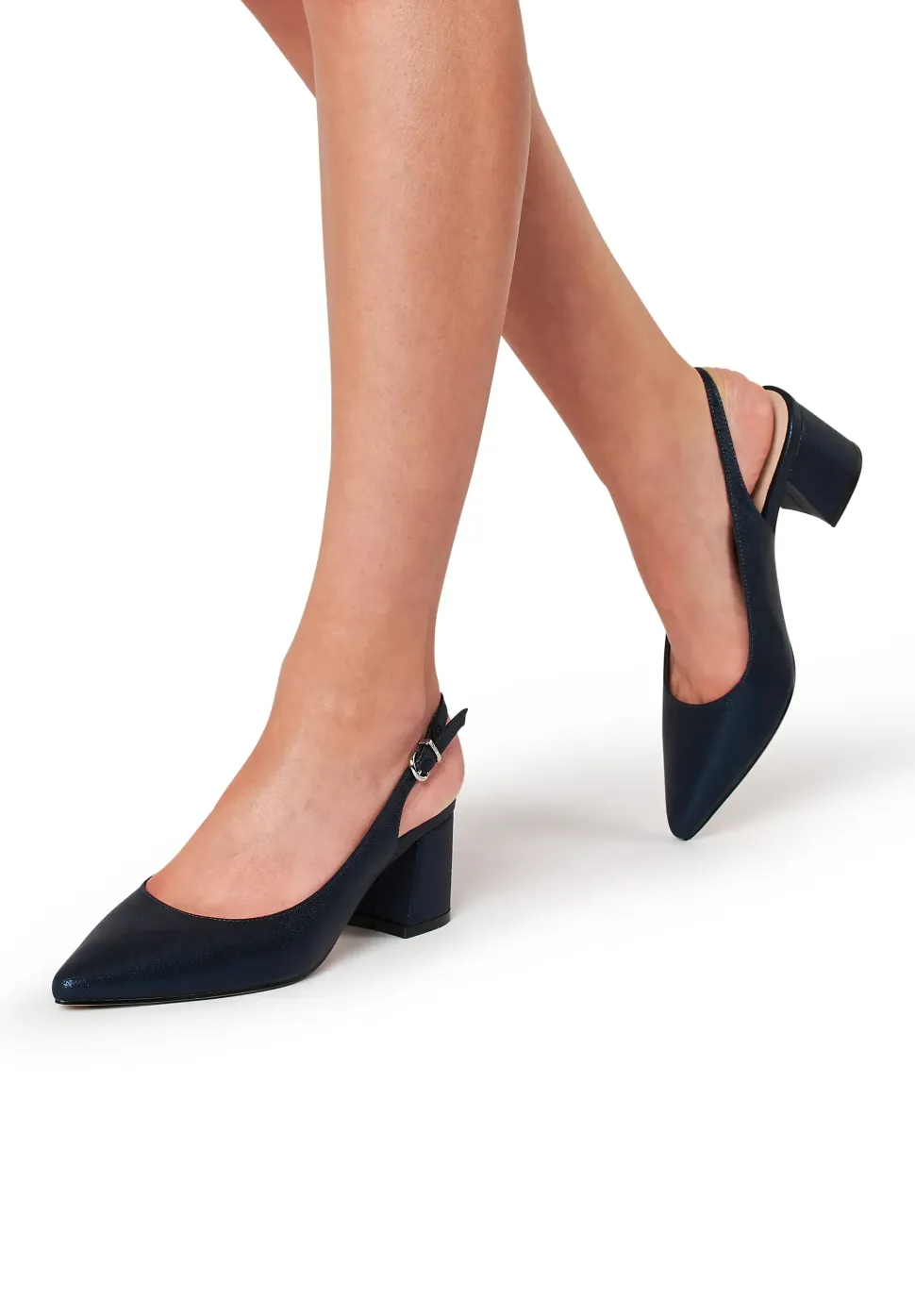 Shimmer 'Imelda' Mid Heel Block Heel Sling Back Court Shoes
