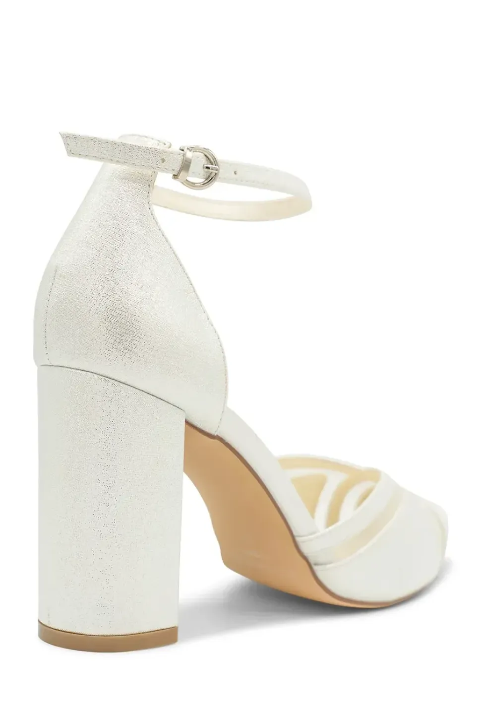 Shimmer 'Rhea' High Block Heel Ankle Strap Court Shoes
