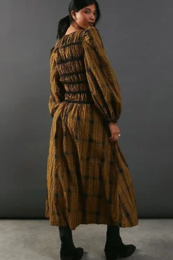 Shirred Bodice Check Midaxi Dress
