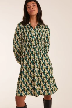 Shirred Bust Long Sleeve Shirt Dress