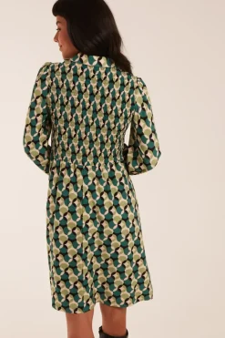 Shirred Bust Long Sleeve Shirt Dress
