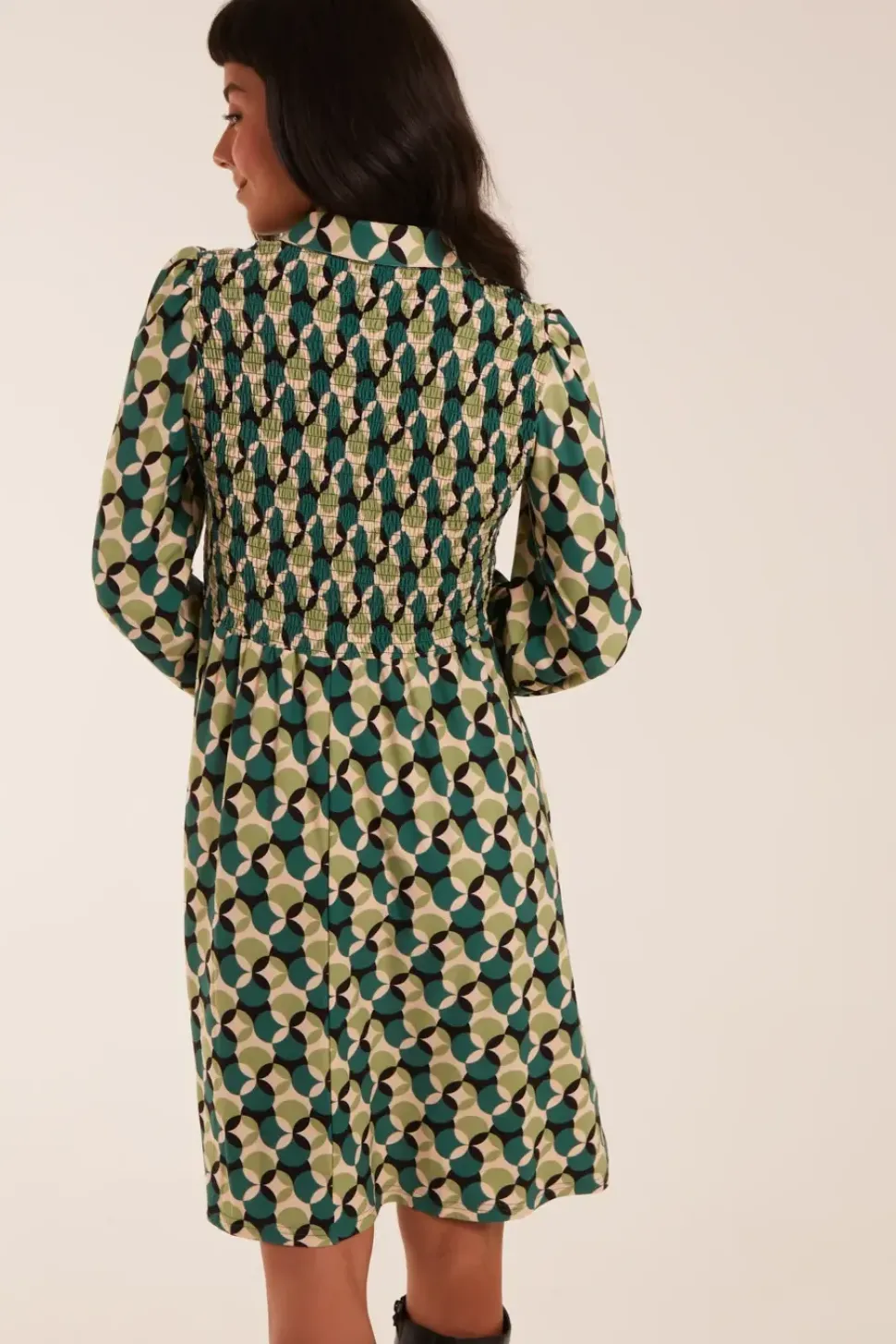 Shirred Bust Long Sleeve Shirt Dress