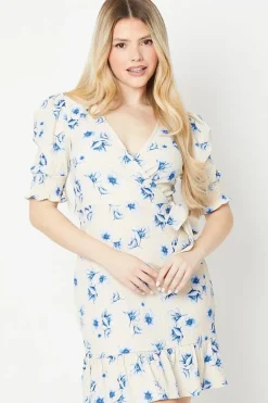 Shirred Cuff Wrap Detail Mini Dress