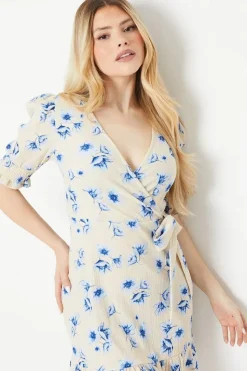 Shirred Cuff Wrap Detail Mini Dress