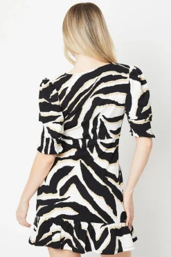 Shirred Cuff Wrap Detail Mini Dress