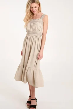 Shirred Detail Midi Dress