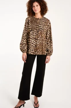 Shirred Front Tie Neck Blouse
