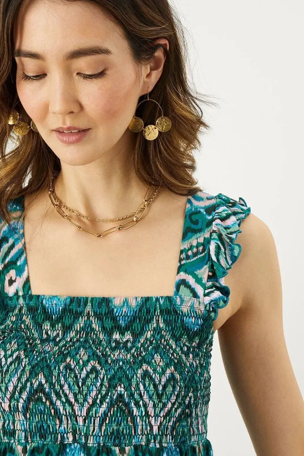 Shirred Panel Aztec Print Jersey Top
