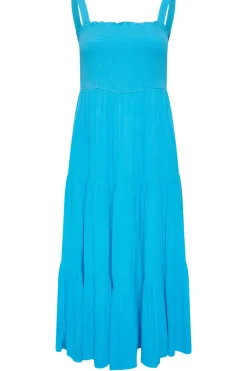Shirred Strappy Midi Dress