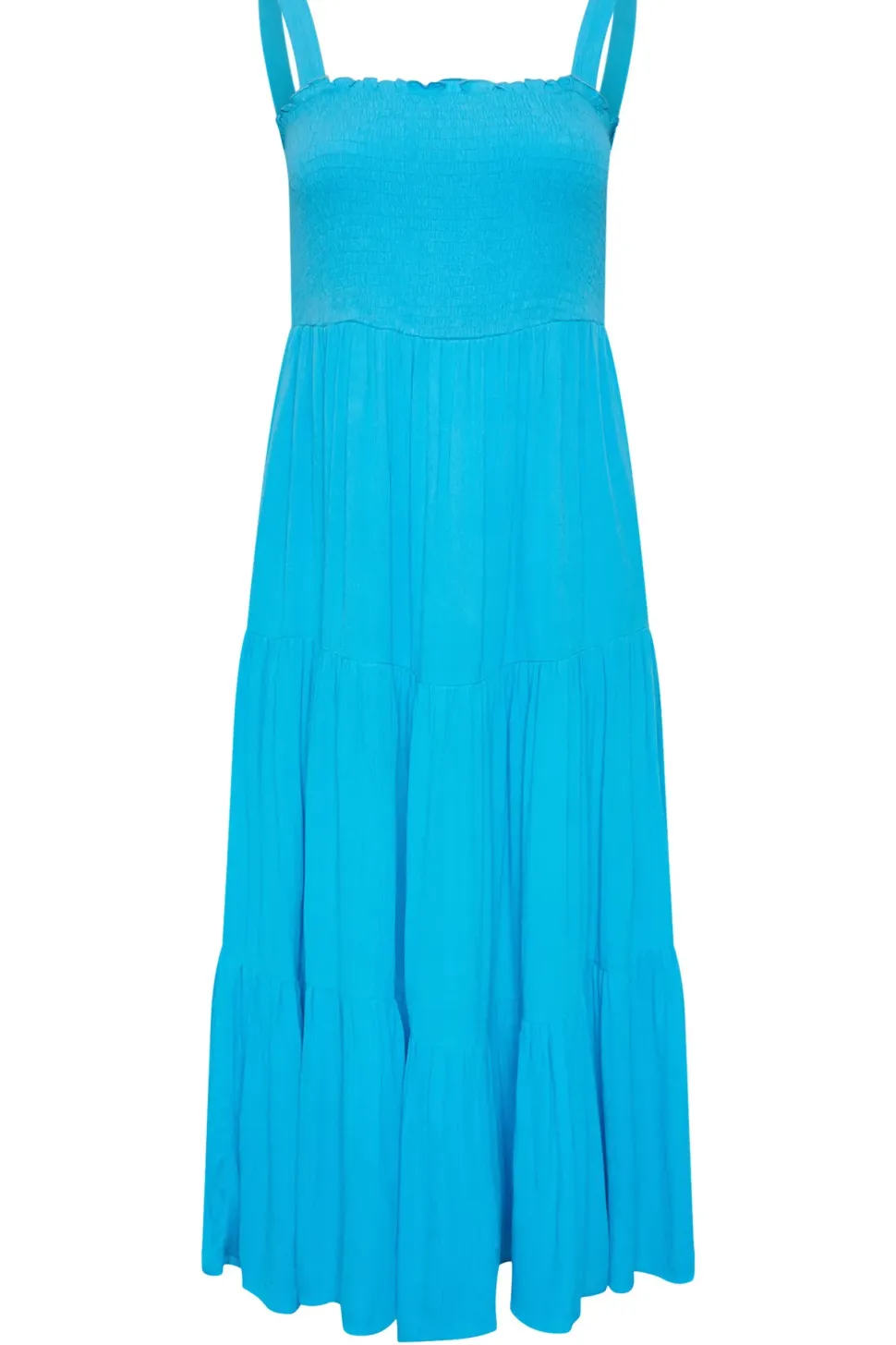 Shirred Strappy Midi Dress