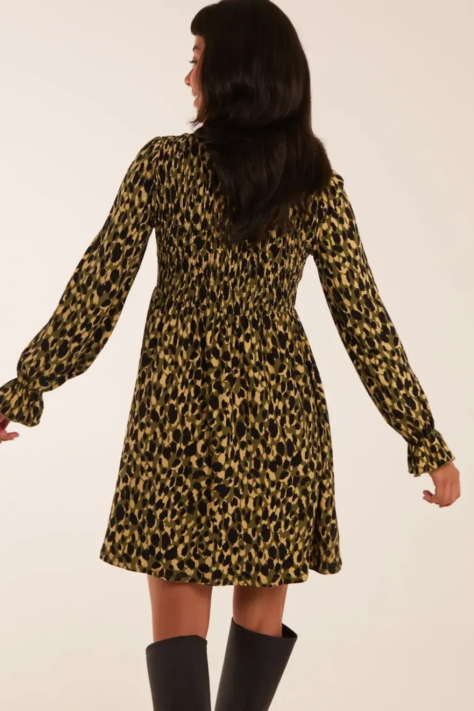 Shirred Trapeze Mini Dress