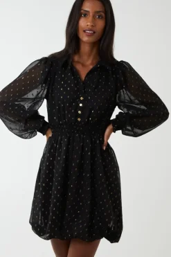 Shirred Waist & Puff Hem Shirt Dress