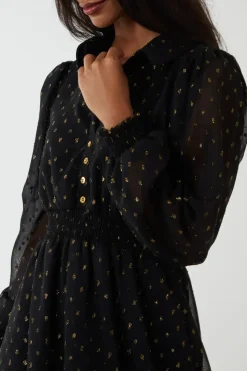 Shirred Waist & Puff Hem Shirt Dress