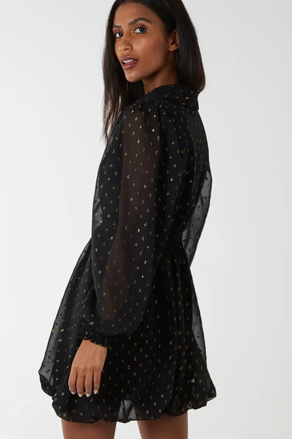 Shirred Waist & Puff Hem Shirt Dress