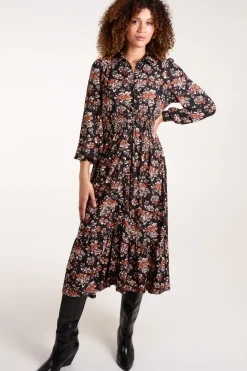 Shirred Waist Midi Shirt Dress