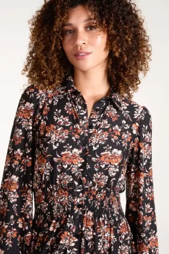 Shirred Waist Midi Shirt Dress