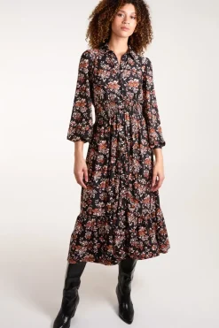 Shirred Waist Midi Shirt Dress