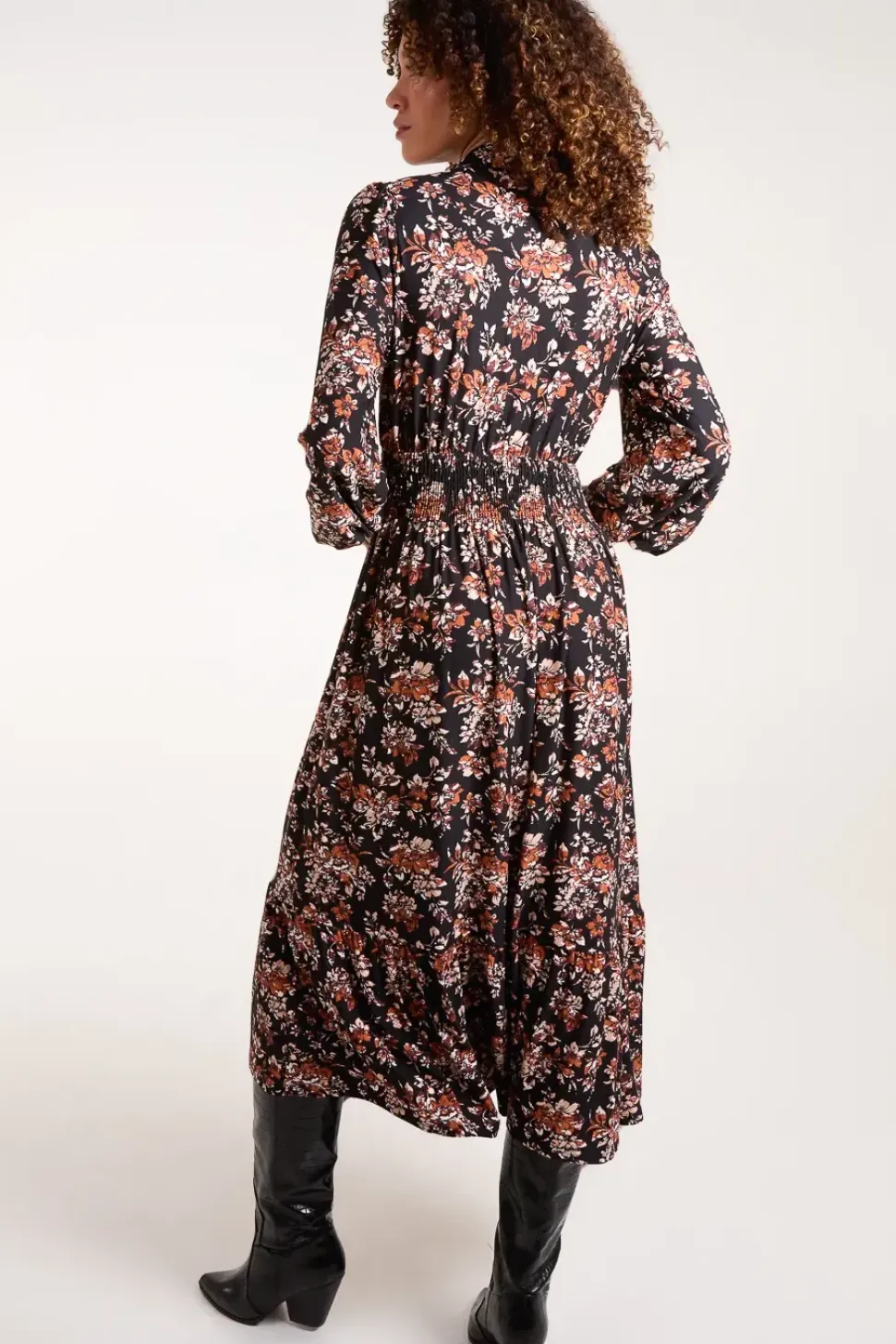 Shirred Waist Midi Shirt Dress