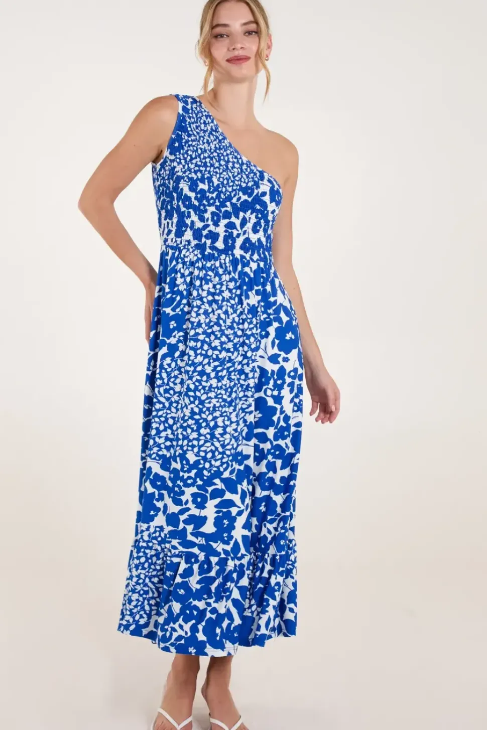 Shirred Waist One Shoulder Maxi Dress