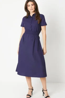 Shirred Waist Shirt Dress