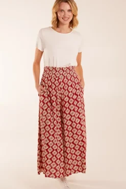 Shirred Waist Wide Leg Aztec Trousers