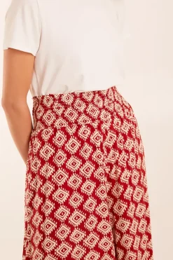 Shirred Waist Wide Leg Aztec Trousers