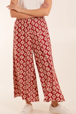 Shirred Waist Wide Leg Aztec Trousers