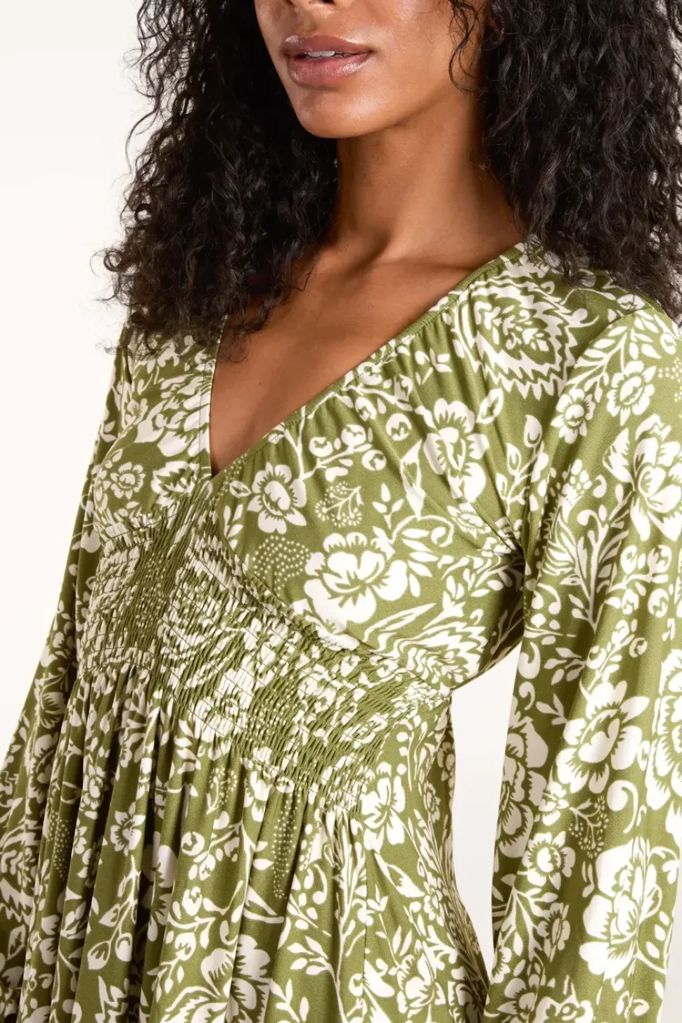Shirring Elastic Sleeve Tier Mini Dress