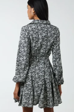 Shirt Mini Dress With Godet Hem & Tie