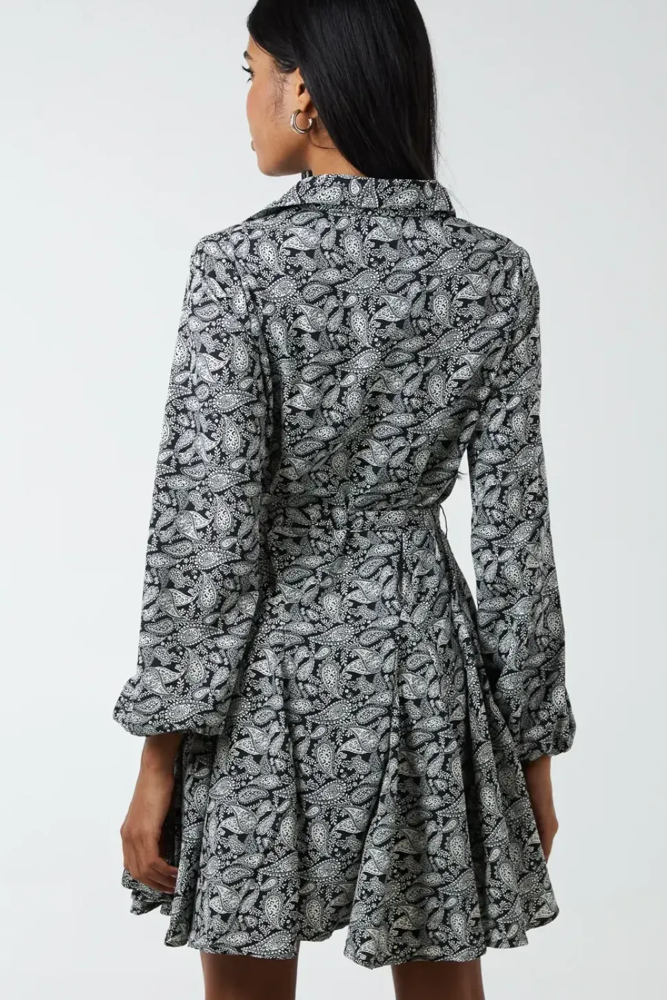 Shirt Mini Dress With Godet Hem & Tie