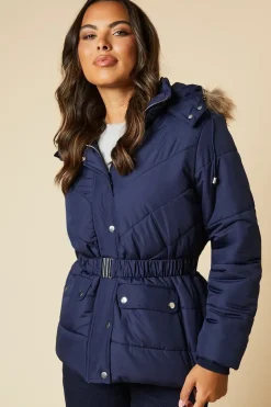 Short Luxe Quilted Padded Puffer Belted Coat
