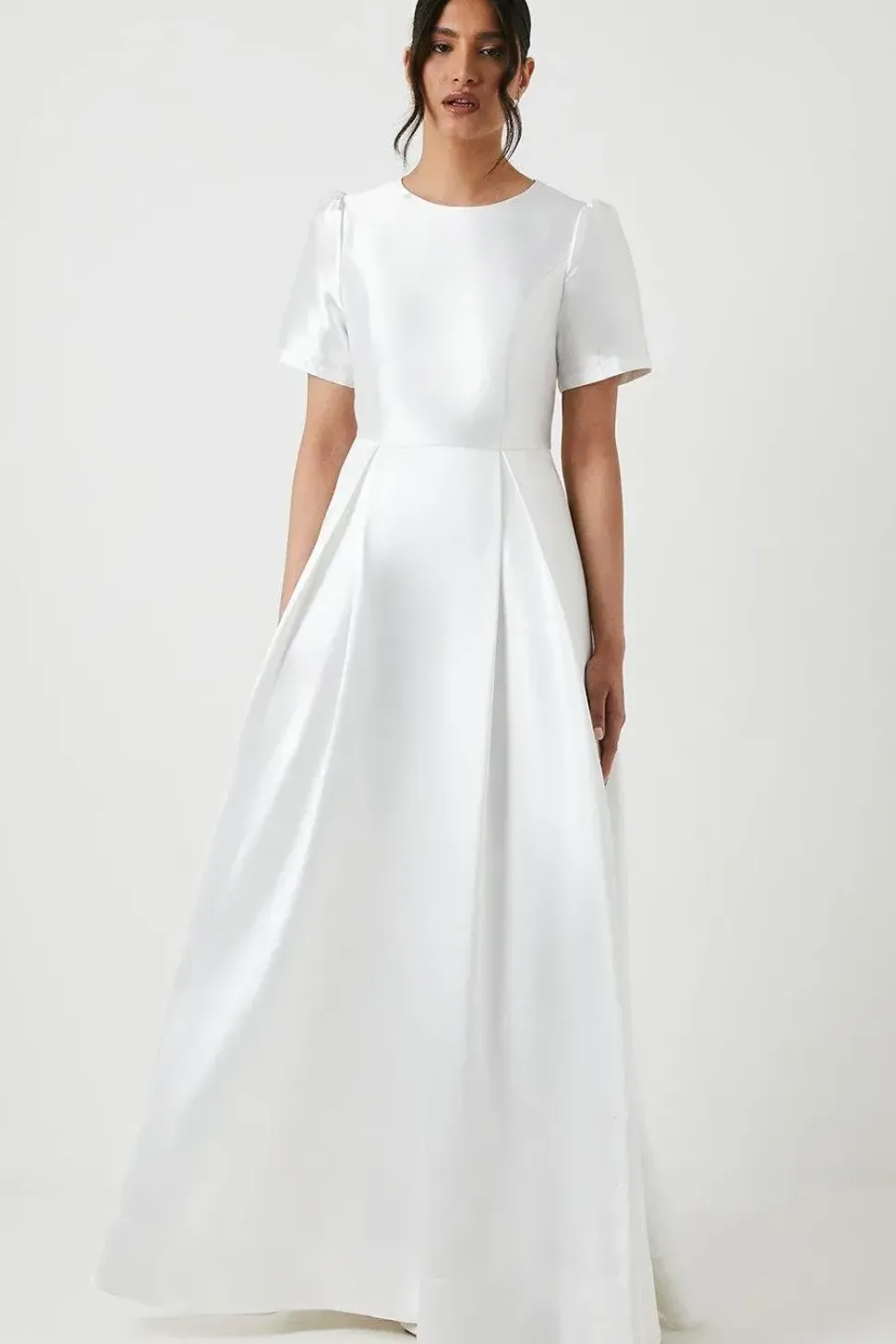 Short Sleeve Bow Back Twill Wedding Dress